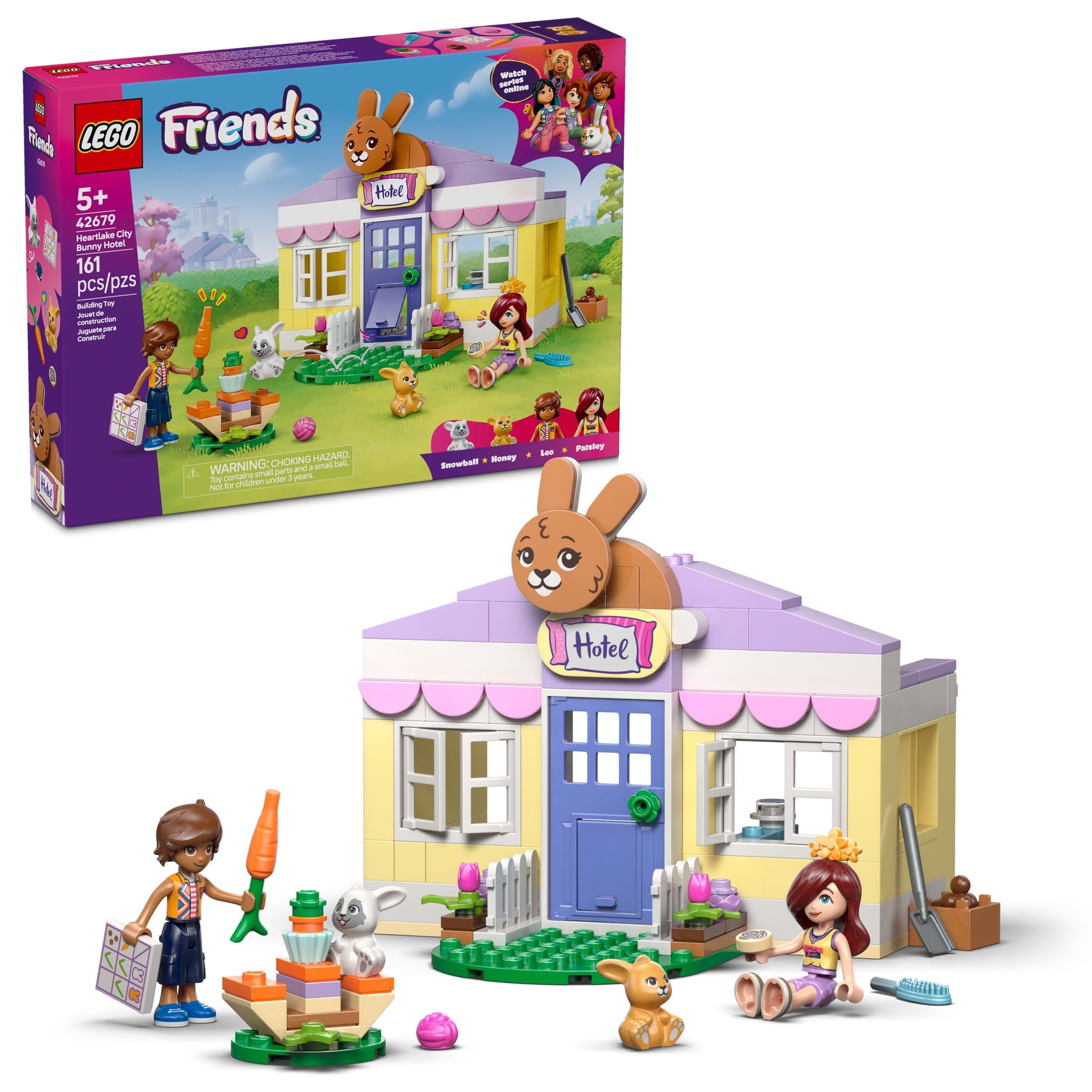 LEGO Friends Heartlake City Bunny Hotel Building Toy for Girls & Boys - Pretend Play Set for Kids, Ages 5+ - W/ Paisley & Leo Minidolls, 2 Toy Bunnies, & Accessories - Gift Idea for Birthdays - 42679